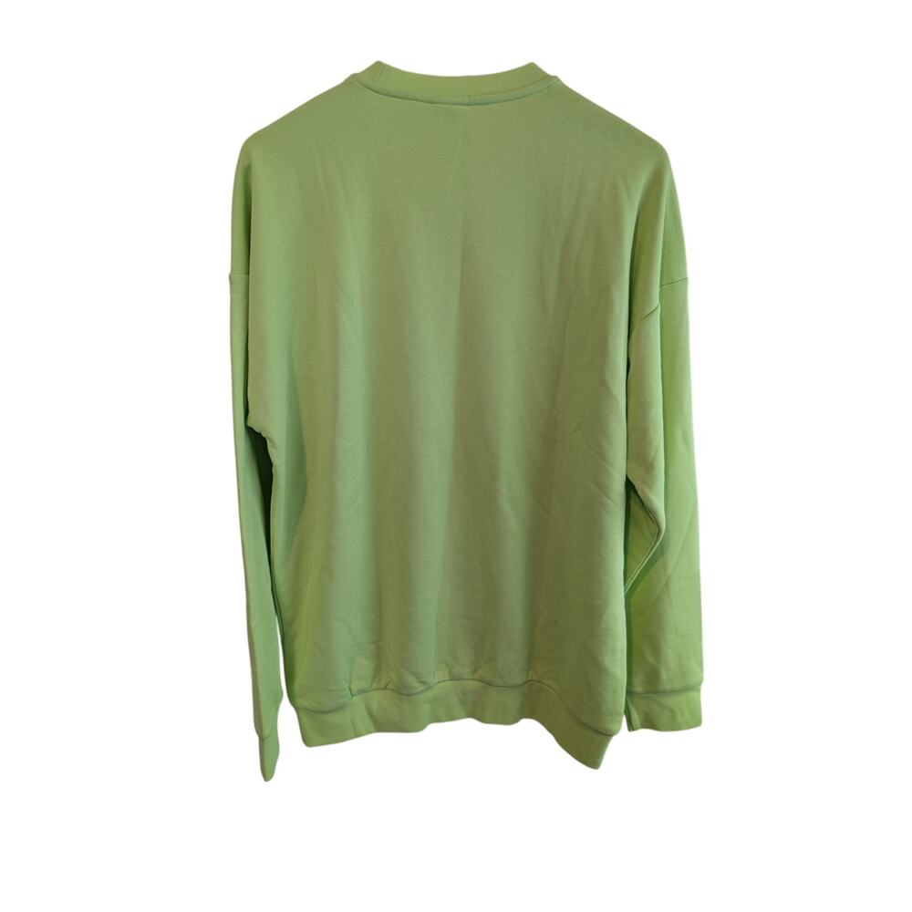 Adidas Fleece Logo Sweatshirt Womens XL Neon Green Athleisure Gym Streetwear NWT - Picture 2 of 7